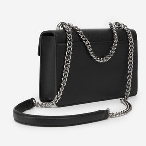 The Envelope Silver Chain Crossbody Bag - Black