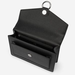The Envelope Silver Chain Crossbody Bag - Black