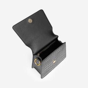 The Fae Top Handle Bag - Black Croc