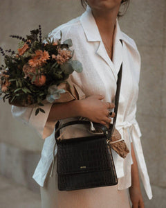 The Fae Top Handle Bag - Black Croc